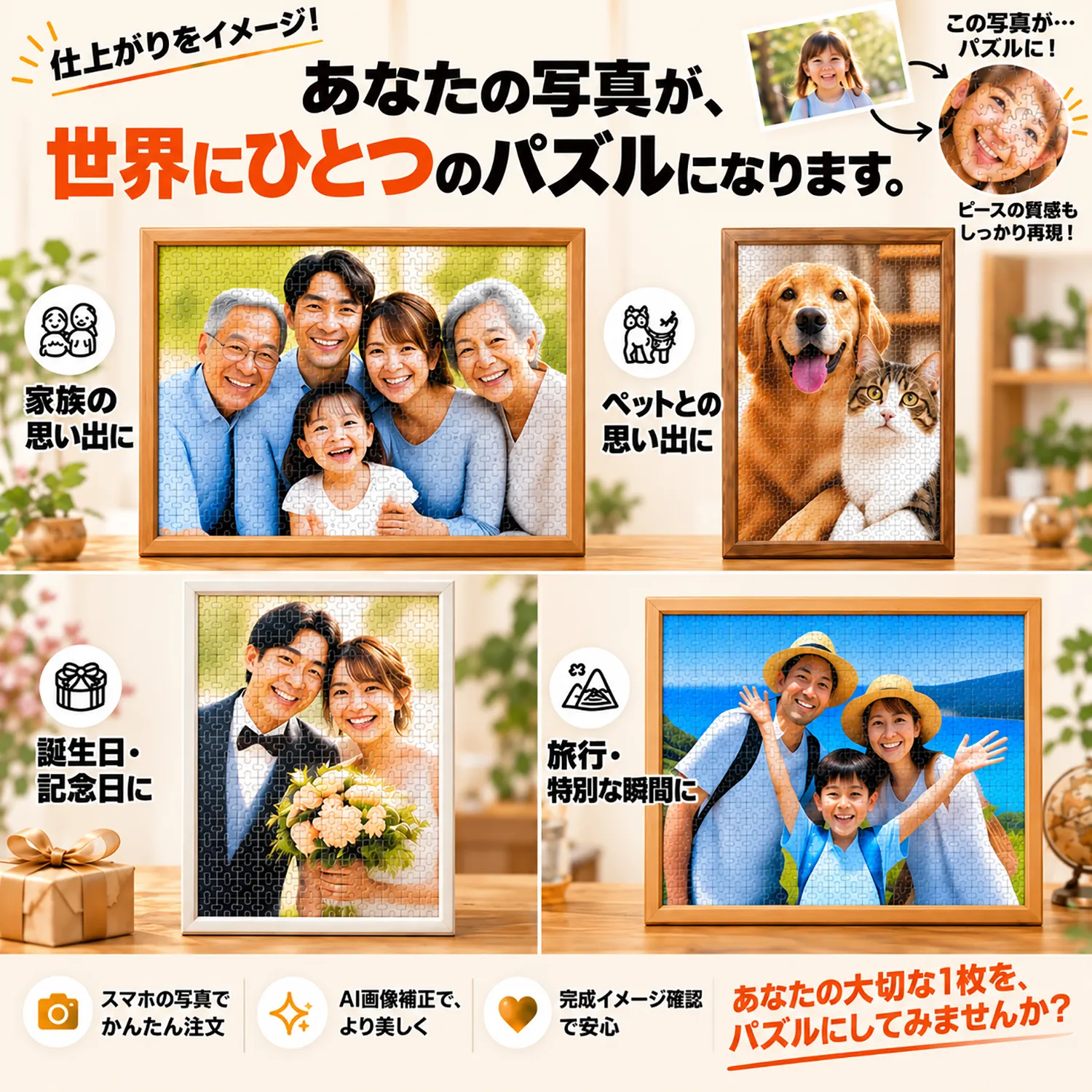 あなたの写真が世界にひとつのパズルになります。